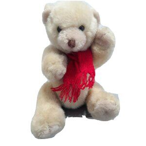 Blair Teddy Bear jointed plush with red ribbon 9" Tan Brown Stuffed Animal